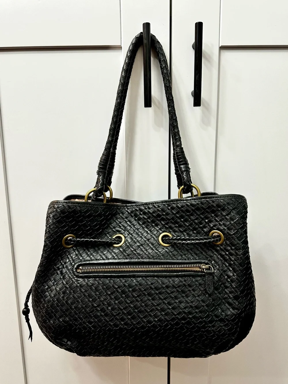 The Sak Woven Leather Hobo with side ties